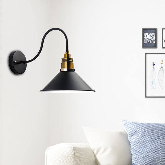 Frendorf | 1 Licht Pendelleuchte Industrielle Metallkegel Bronze/Schwarz/Weiß Hängelampe für Innenräume mit gebogenem Arm