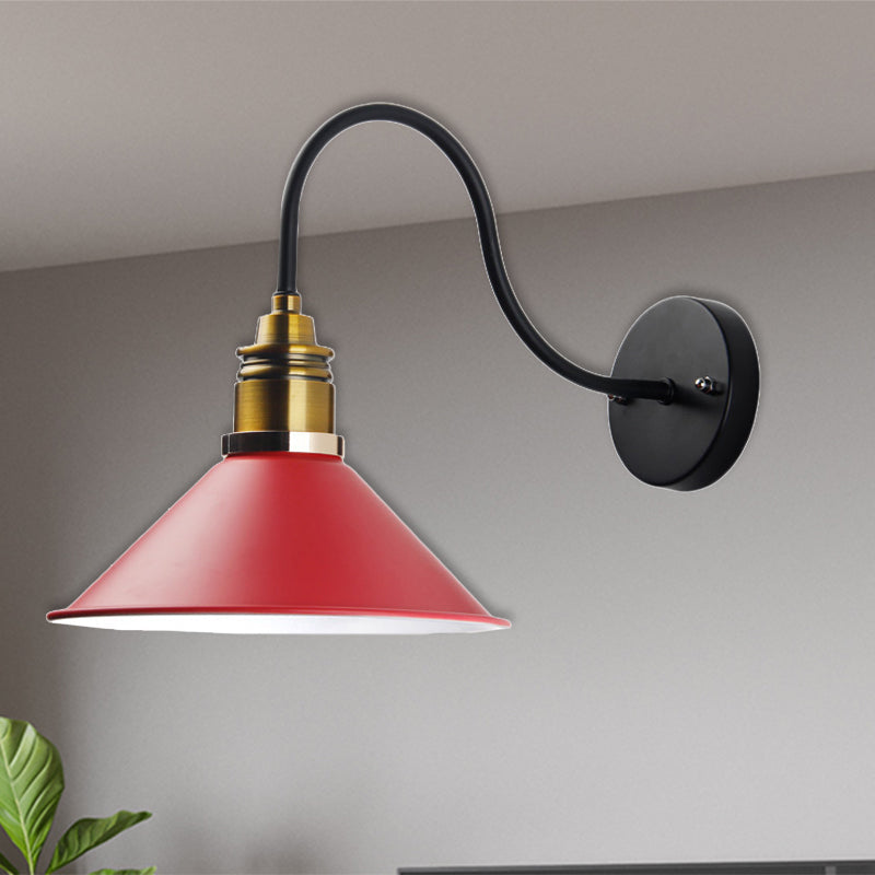 Frendorf | 1 Licht Pendelleuchte Industrielle Metallkegel Bronze/Schwarz/Weiß Hängelampe für Innenräume mit gebogenem Arm