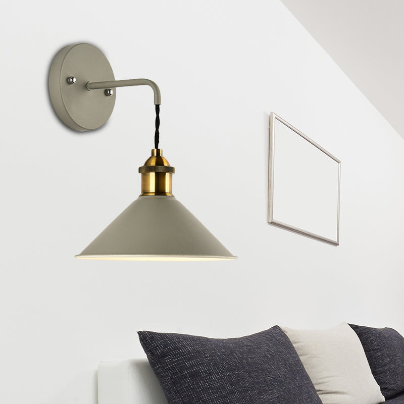 Frendorf | Kegel Shade Metaal Wandlamp Verlichting Industrieel Enkelvoudige Gloeilamp Woonkamer Muur Gemonteerde Lamp in Zwart/Grijs/Wit