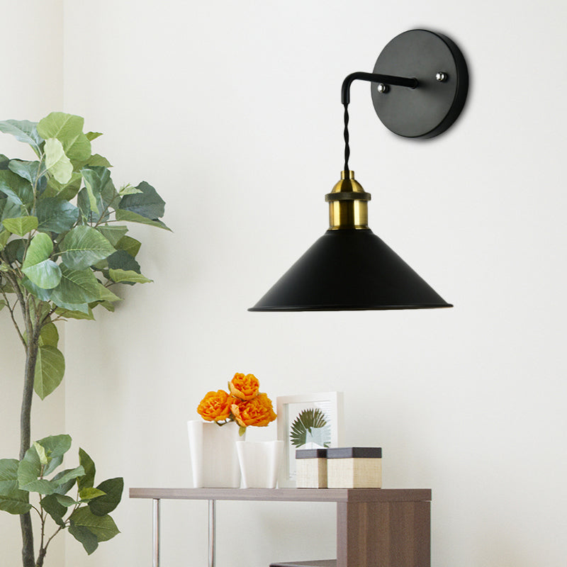 Frendorf | Kegel Shade Metaal Wandlamp Verlichting Industrieel Enkelvoudige Gloeilamp Woonkamer Muur Gemonteerde Lamp in Zwart/Grijs/Wit
