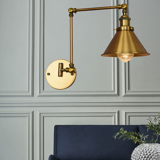 Frendorf | 1 Lichtmetalen Wandlamp Industriële Messing Conische Binnen Wandlamp Lichtarmatuur voor Woonkamer