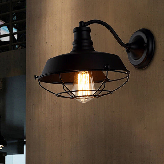 Frendorf | Barn Metalen Wandlamp Industieel Enkelvoudige Gloeilamp Binnen Geleide Lamp in Zwart/Roest met Kooi