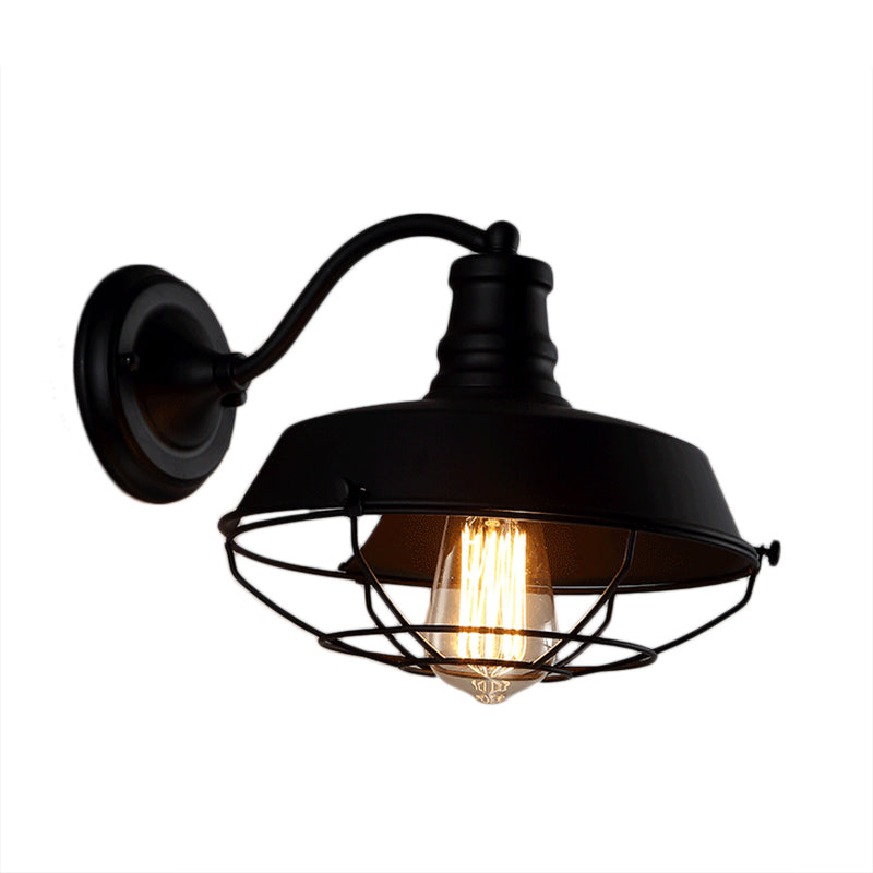Frendorf | Barn Metalen Wandlamp Industieel Enkelvoudige Gloeilamp Binnen Geleide Lamp in Zwart/Roest met Kooi