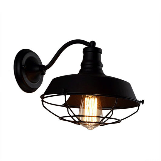 Frendorf | Barn Metalen Wandlamp Industieel Enkelvoudige Gloeilamp Binnen Geleide Lamp in Zwart/Roest met Kooi