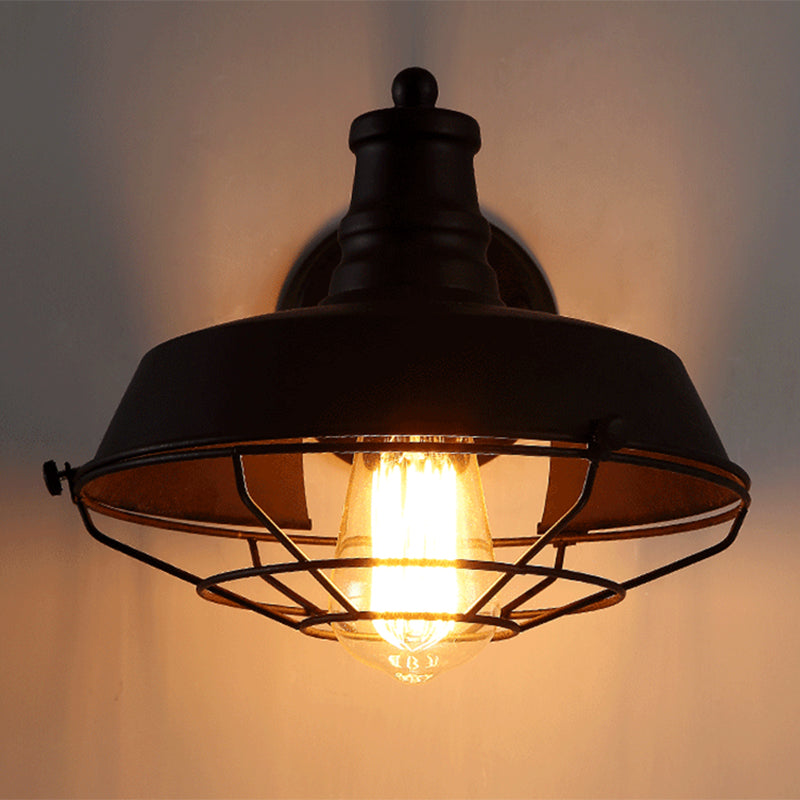 Frendorf | Barn Metalen Wandlamp Industieel Enkelvoudige Gloeilamp Binnen Geleide Lamp in Zwart/Roest met Kooi