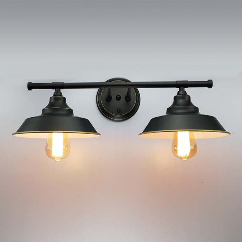 Frendorf | 2 Lichten Metaal Wandlamp Industrieel Zwart Schuur Woonkamer Wandarmatuur met Ronde Achterplaat