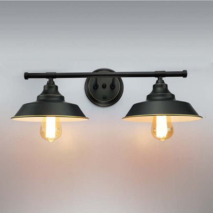 Frendorf | 2 Lichten Metaal Wandlamp Industrieel Zwart Schuur Woonkamer Wandarmatuur met Ronde Achterplaat