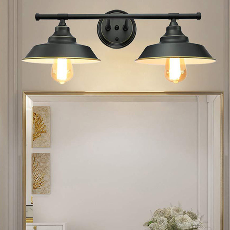 Frendorf | 2 Lichten Metaal Wandlamp Industrieel Zwart Schuur Woonkamer Wandarmatuur met Ronde Achterplaat