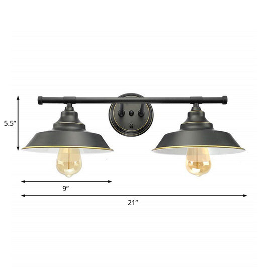 Frendorf | 2 Lichten Metaal Wandlamp Industrieel Zwart Schuur Woonkamer Wandarmatuur met Ronde Achterplaat