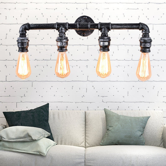 Frendorf | 4-Birnen Wandlampe Armleuchte Industrie Antik Silber Metall Wandmontierte Beleuchtung für Wohnzimmer
