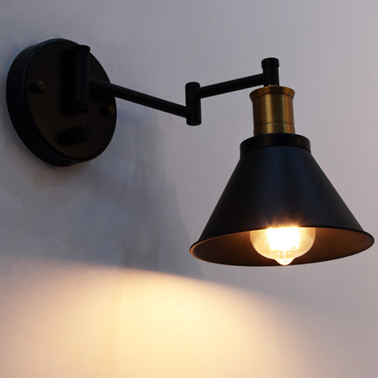 Frendorf | 1 Glühbirne Kegel Wandleuchte Industriell Matt Schwarz Metall Wandmontierte Lampe für Innenräume