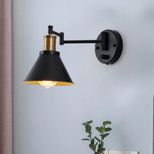 Frendorf | 1 Glühbirne Kegel Wandleuchte Industriell Matt Schwarz Metall Wandmontierte Lampe für Innenräume