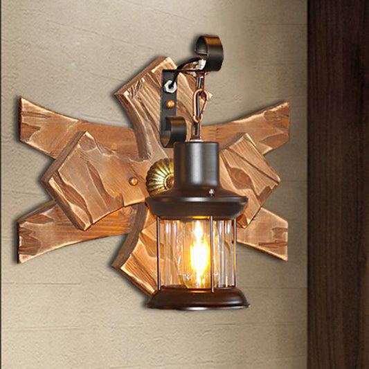 Frendorf | Laterne/Kerze Klar Glas/Marmor Wandlampe Licht Industriell 1 Glühbirne Wohnzimmer Wandbeleuchtung in Bronze