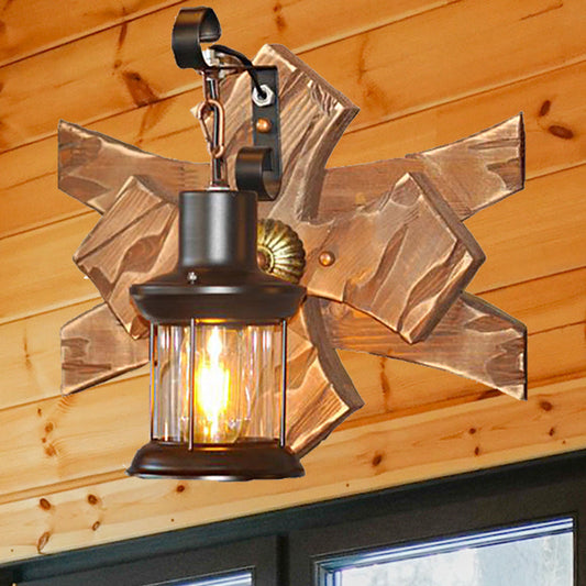 Frendorf | Laterne/Kerze Klar Glas/Marmor Wandlampe Licht Industriell 1 Glühbirne Wohnzimmer Wandbeleuchtung in Bronze