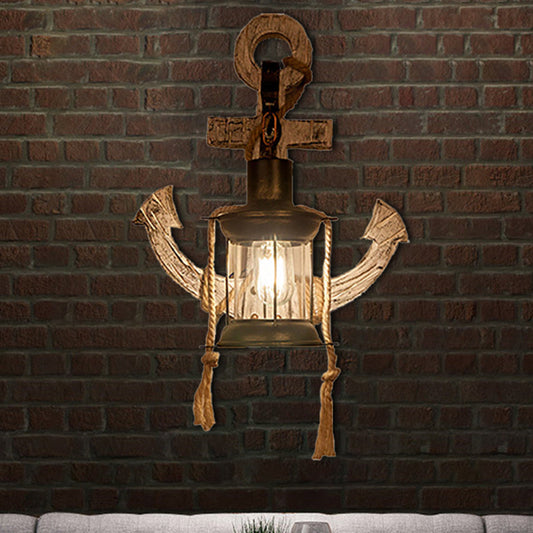 Frendorf | Klares Glas Kerosin Wandbeleuchtung Rustikaler Stil 1 Licht Innen Wandmontierte Lampe in Bronze