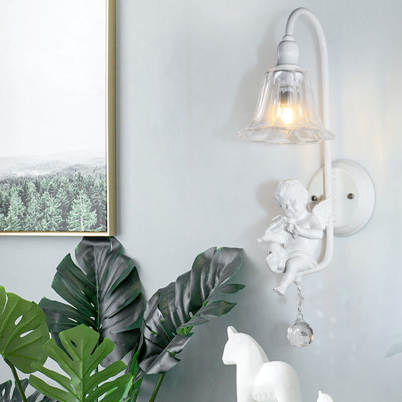 Frendorf | Moderne Witte Wandlamp Klokschaduw 1 Kop Metaal Wandlamp met Engel voor Kinderkamer