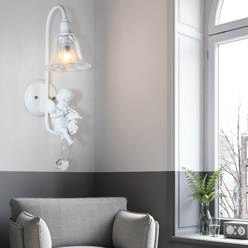 Frendorf | Moderne Witte Wandlamp Klokschaduw 1 Kop Metaal Wandlamp met Engel voor Kinderkamer