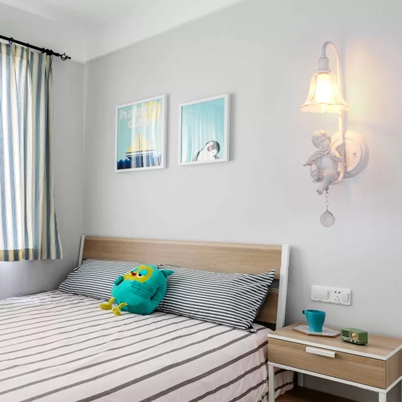 Frendorf | Moderne Witte Wandlamp Klokschaduw 1 Kop Metaal Wandlamp met Engel voor Kinderkamer