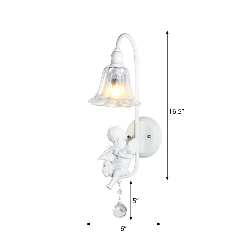 Frendorf | Moderne Witte Wandlamp Klokschaduw 1 Kop Metaal Wandlamp met Engel voor Kinderkamer