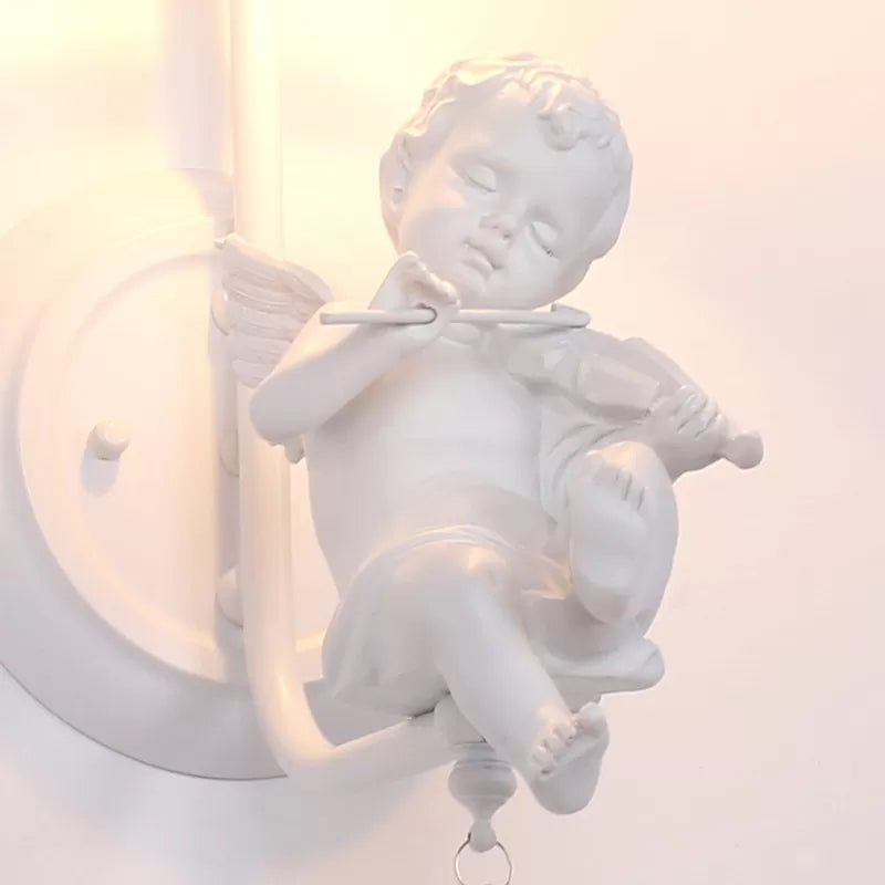 Frendorf | Moderne Witte Wandlamp Klokschaduw 1 Kop Metaal Wandlamp met Engel voor Kinderkamer