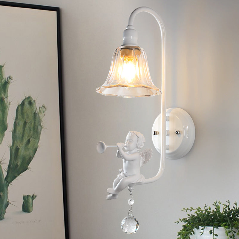 Frendorf | Moderne Witte Wandlamp Klokschaduw 1 Kop Metaal Wandlamp met Engel voor Kinderkamer