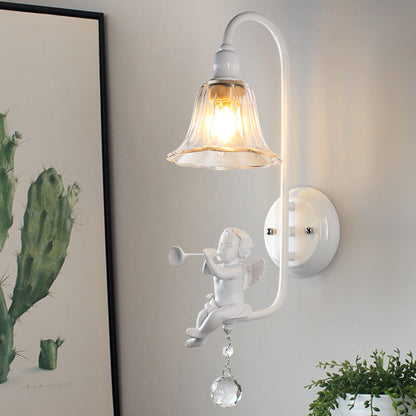 Frendorf | Moderne Witte Wandlamp Klokschaduw 1 Kop Metaal Wandlamp met Engel voor Kinderkamer