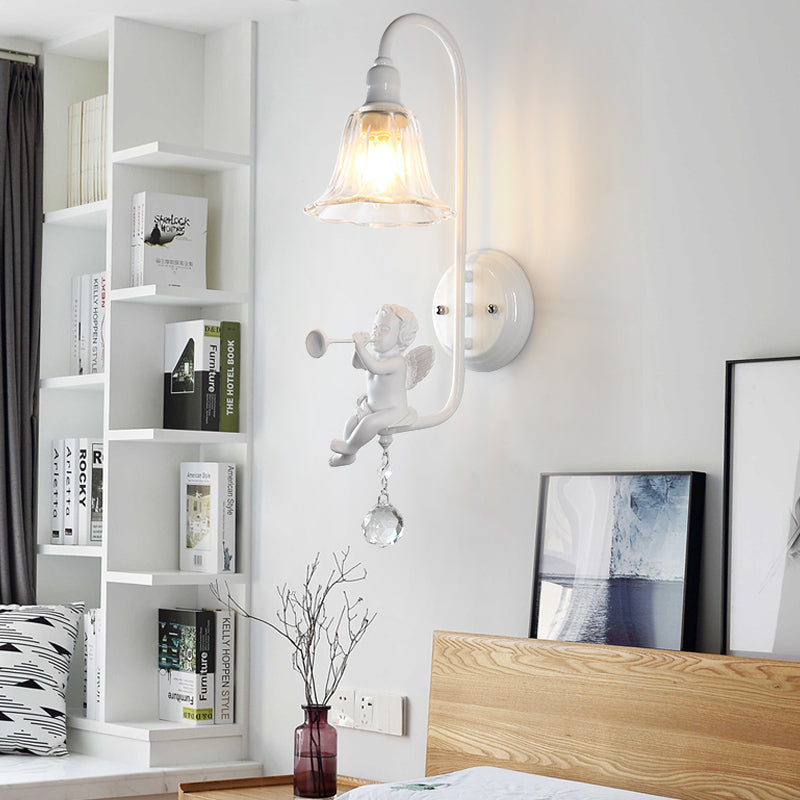 Frendorf | Moderne Witte Wandlamp Klokschaduw 1 Kop Metaal Wandlamp met Engel voor Kinderkamer