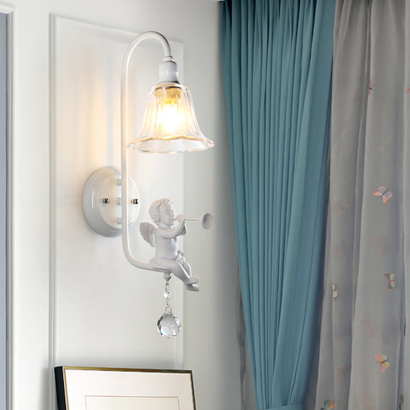 Frendorf | Moderne Witte Wandlamp Klokschaduw 1 Kop Metaal Wandlamp met Engel voor Kinderkamer