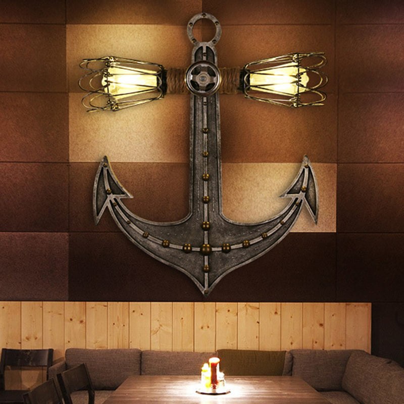 Frendorf | Exposed Bulb/Gecageerde Schaduw Metaal Wandlamp Industrieel 2 Lichten Binnen Gewoonte Lamp in Grijs voor Koffiehuis