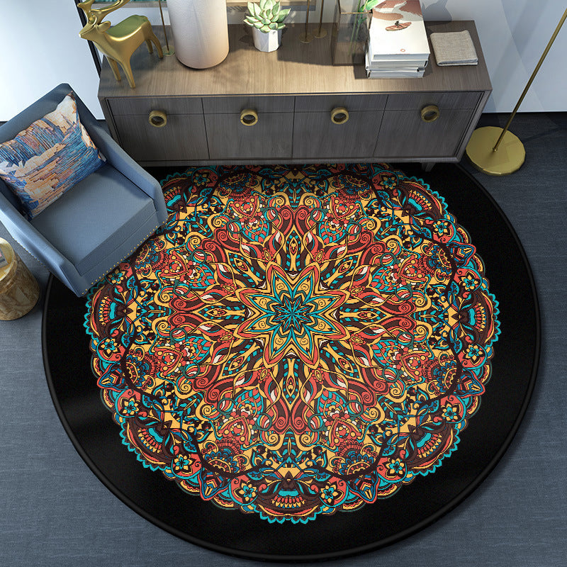 Türkischer Mandala Teppich Mehrfarbig Synthetik Teppich Waschbar Haustierfreundlich Antirutsch-Rücken Teppich für das große Zimmer