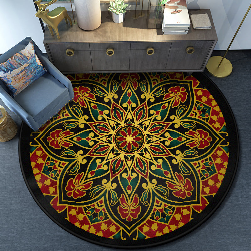 Türkischer Mandala Teppich Mehrfarbig Synthetik Teppich Waschbar Haustierfreundlich Antirutsch-Rücken Teppich für das große Zimmer