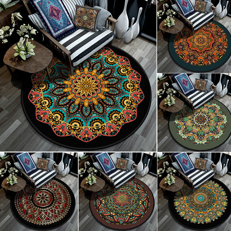 Retro Mandala Indoor Teppich Dunkle Farbe Marokkanischer Teppich Polypropylen Rutschfest Haustierfreundlich Waschbarer Teppich für das Wohnzimmer