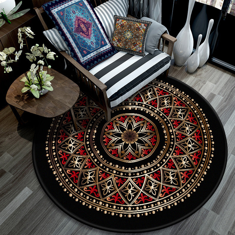 Retro Mandala Indoor Teppich Dunkle Farbe Marokkanischer Teppich Polypropylen Rutschfest Haustierfreundlich Waschbarer Teppich für das Wohnzimmer