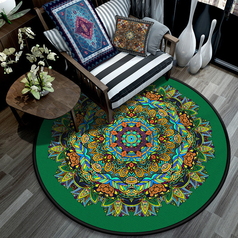 Retro Mandala Indoor Teppich Dunkle Farbe Marokkanischer Teppich Polypropylen Rutschfest Haustierfreundlich Waschbarer Teppich für das Wohnzimmer