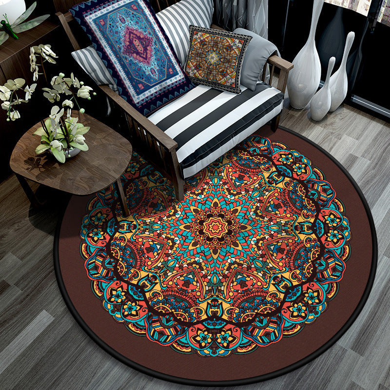 Retro Mandala Indoor Teppich Dunkle Farbe Marokkanischer Teppich Polypropylen Rutschfest Haustierfreundlich Waschbarer Teppich für das Wohnzimmer