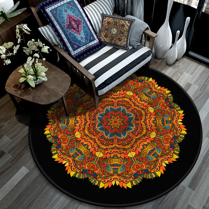 Retro Mandala Indoor Teppich Dunkle Farbe Marokkanischer Teppich Polypropylen Rutschfest Haustierfreundlich Waschbarer Teppich für das Wohnzimmer