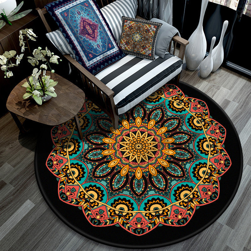 Retro Mandala Indoor Teppich Dunkle Farbe Marokkanischer Teppich Polypropylen Rutschfest Haustierfreundlich Waschbarer Teppich für das Wohnzimmer