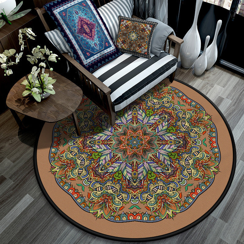 Retro Mandala Indoor Teppich Dunkle Farbe Marokkanischer Teppich Polypropylen Rutschfest Haustierfreundlich Waschbarer Teppich für das Wohnzimmer