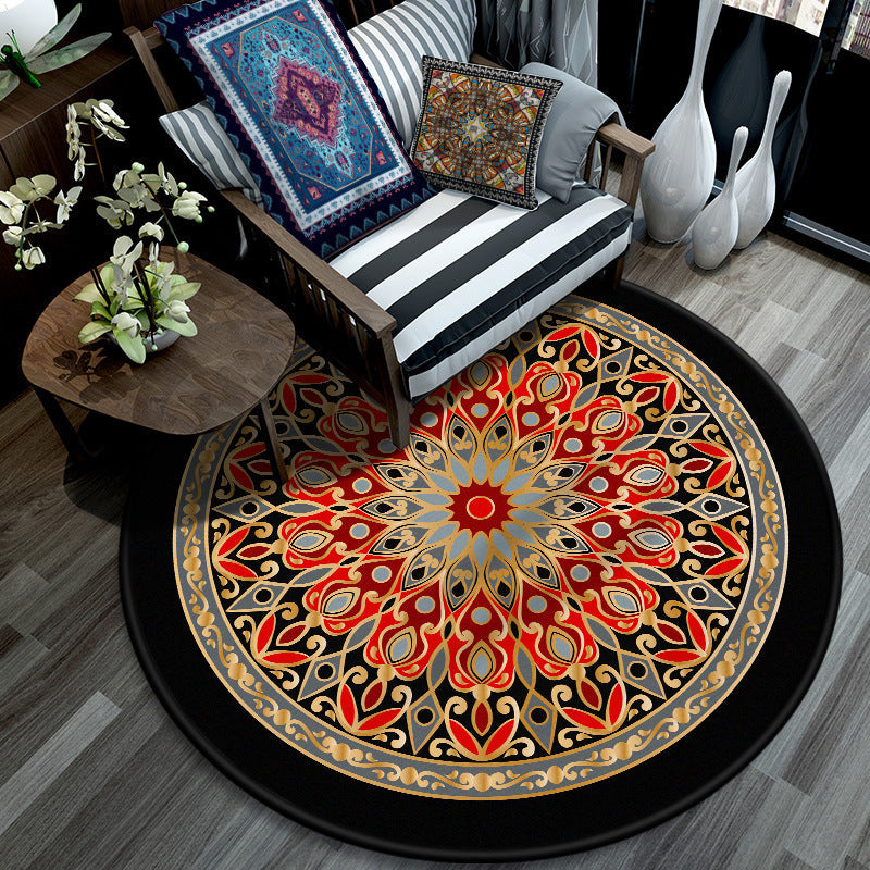 Retro Mandala Indoor Teppich Dunkle Farbe Marokkanischer Teppich Polypropylen Rutschfest Haustierfreundlich Waschbarer Teppich für das Wohnzimmer
