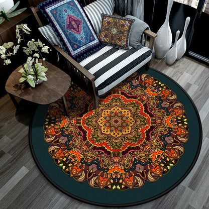 Retro Mandala Indoor Teppich Dunkle Farbe Marokkanischer Teppich Polypropylen Rutschfest Haustierfreundlich Waschbarer Teppich für das Wohnzimmer