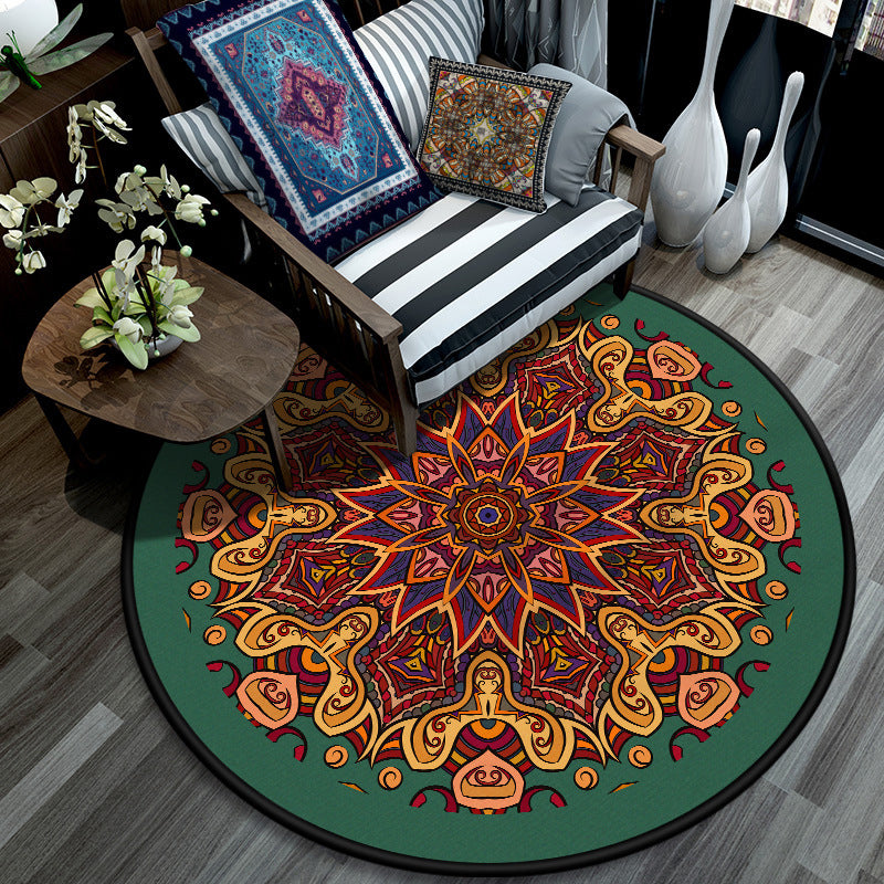 Retro Mandala Indoor Teppich Dunkle Farbe Marokkanischer Teppich Polypropylen Rutschfest Haustierfreundlich Waschbarer Teppich für das Wohnzimmer