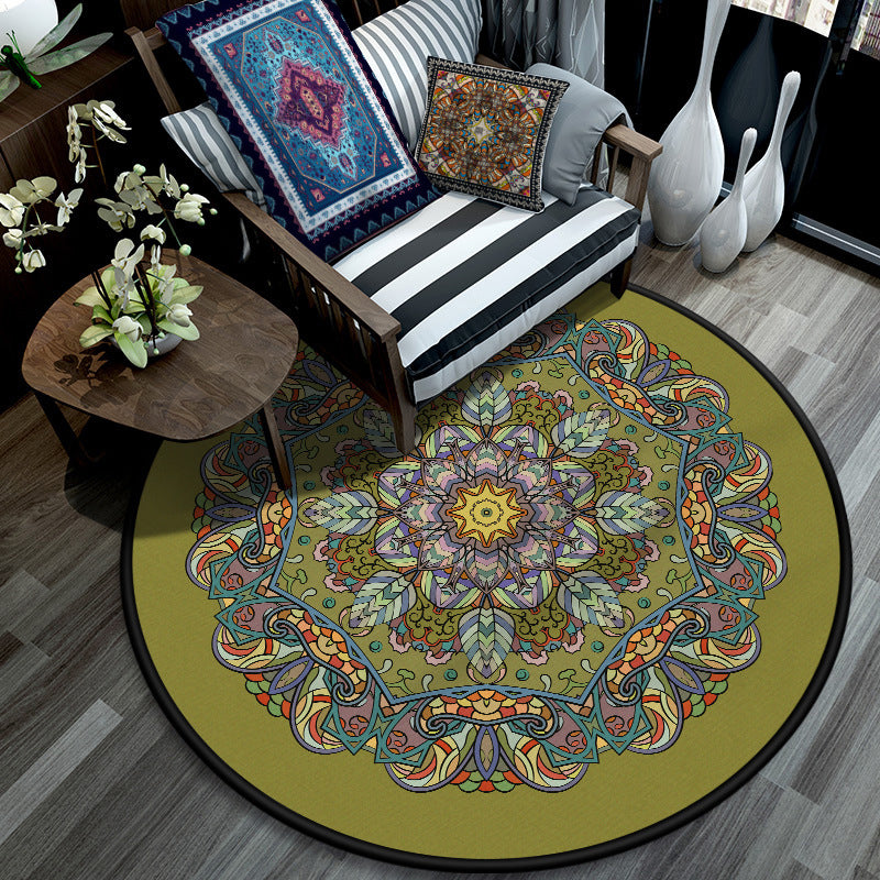 Retro Mandala Indoor Teppich Dunkle Farbe Marokkanischer Teppich Polypropylen Rutschfest Haustierfreundlich Waschbarer Teppich für das Wohnzimmer