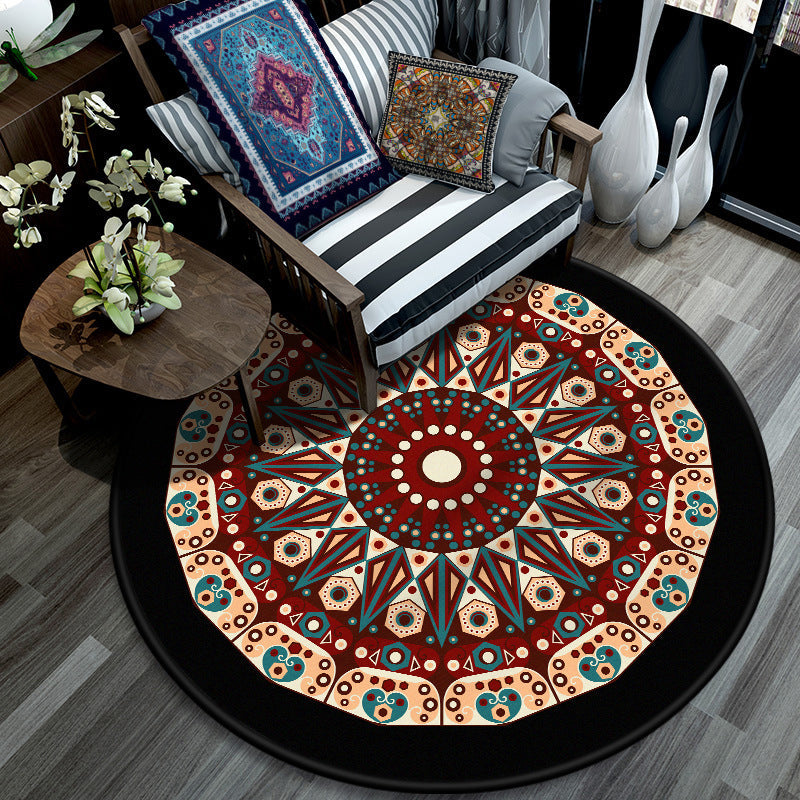 Retro Mandala Indoor Teppich Dunkle Farbe Marokkanischer Teppich Polypropylen Rutschfest Haustierfreundlich Waschbarer Teppich für das Wohnzimmer