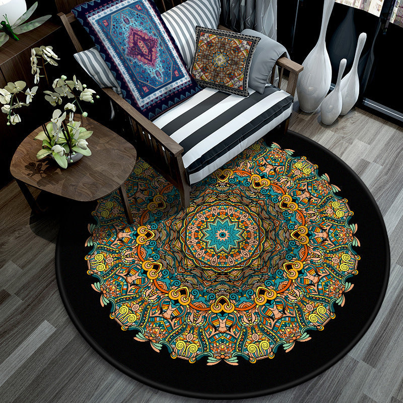Retro Mandala Indoor Teppich Dunkle Farbe Marokkanischer Teppich Polypropylen Rutschfest Haustierfreundlich Waschbarer Teppich für das Wohnzimmer