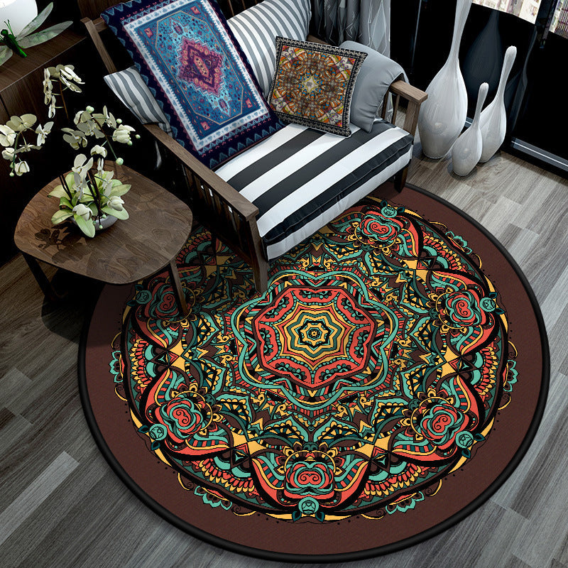 Retro Mandala Indoor Teppich Dunkle Farbe Marokkanischer Teppich Polypropylen Rutschfest Haustierfreundlich Waschbarer Teppich für das Wohnzimmer