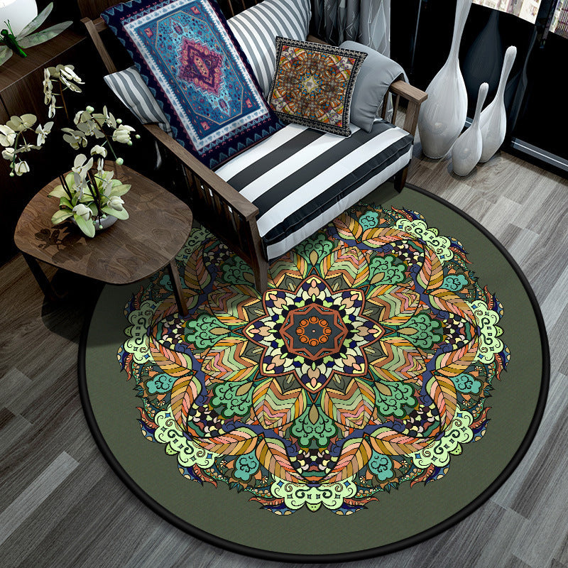 Retro Mandala Indoor Teppich Dunkle Farbe Marokkanischer Teppich Polypropylen Rutschfest Haustierfreundlich Waschbarer Teppich für das Wohnzimmer
