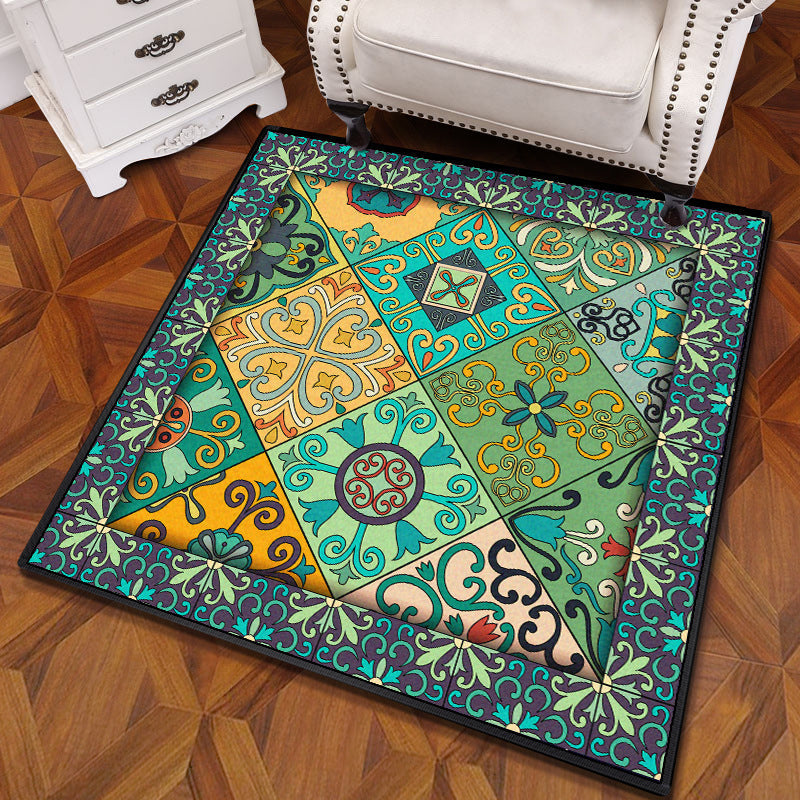 Multifarbiger Mandala Teppich Polypropylen Türkischer Teppich Rutschfeste Rückseite Fleckenresistent Maschinenwaschbarer Teppich für Schlafzimmer