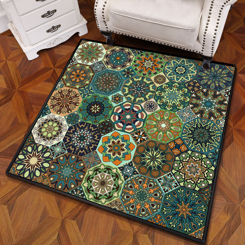 Multifarbiger Mandala Teppich Polypropylen Türkischer Teppich Rutschfeste Rückseite Fleckenresistent Maschinenwaschbarer Teppich für Schlafzimmer