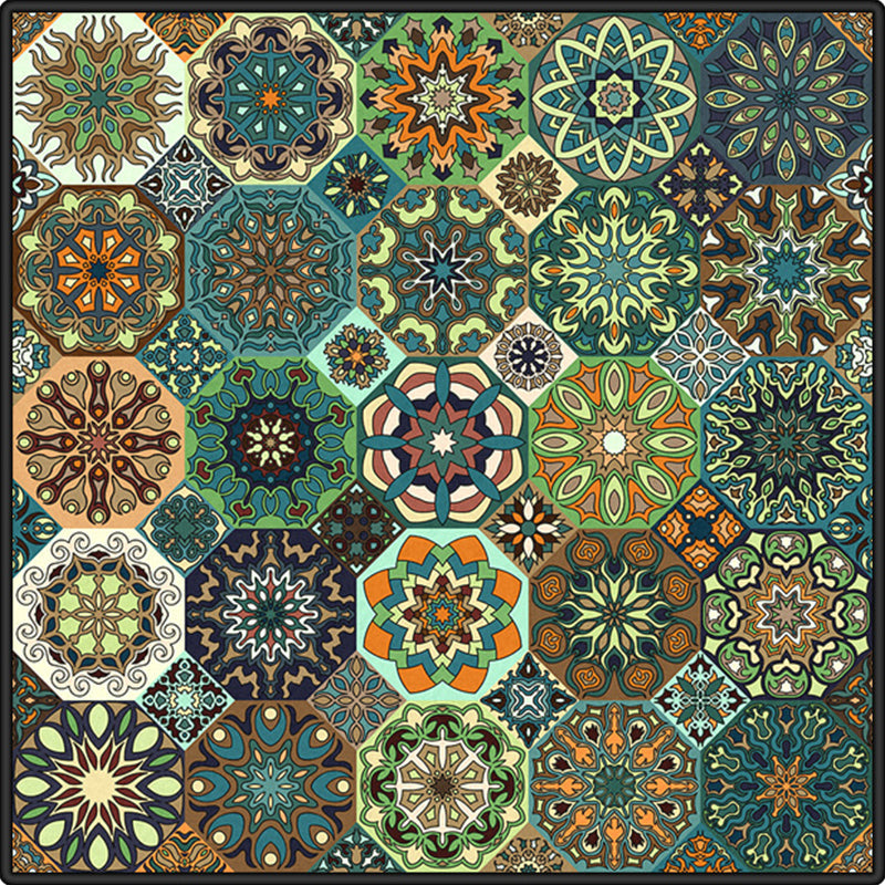 Multifarbiger Mandala Teppich Polypropylen Türkischer Teppich Rutschfeste Rückseite Fleckenresistent Maschinenwaschbarer Teppich für Schlafzimmer