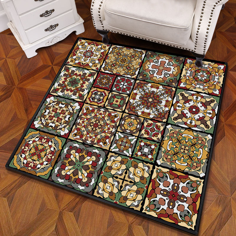 Multifarbiger Mandala Teppich Polypropylen Türkischer Teppich Rutschfeste Rückseite Fleckenresistent Maschinenwaschbarer Teppich für Schlafzimmer
